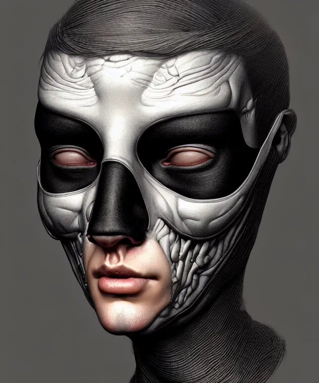Image similar to man with black fabric mask, highly detailed face!!!, true anatomy!, extremely detailed!, digital painting, unreal engine 5, art by tom bagshaw