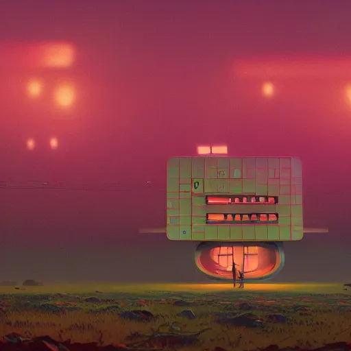 Image similar to A building shaped like a MiniDisc, afrofuturism, Simon Stalenhag, 8K concept art, red skies, intricate details, minimal artifacting