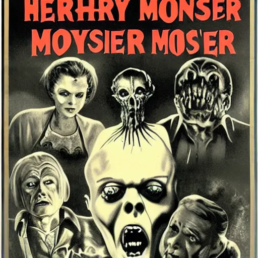 Prompt: vintage horror monster movie poster