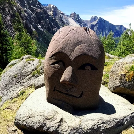 Prompt: a mountain side with the face of pippi carved into the rock