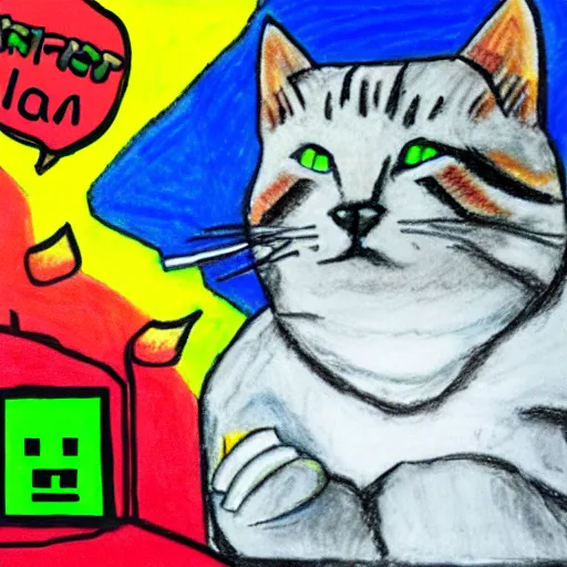 Prompt: minecraft youtuber dream plus a cat, oil pastel,