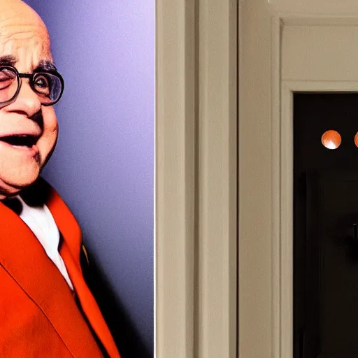 Image similar to doorbell camera footage of danny devito, night shot, 4 k