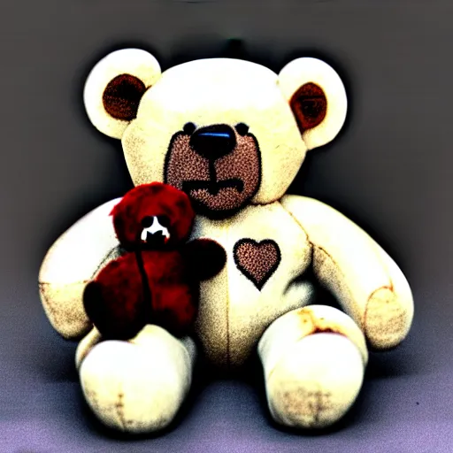 Prompt: teddy bear with a bloody skull face