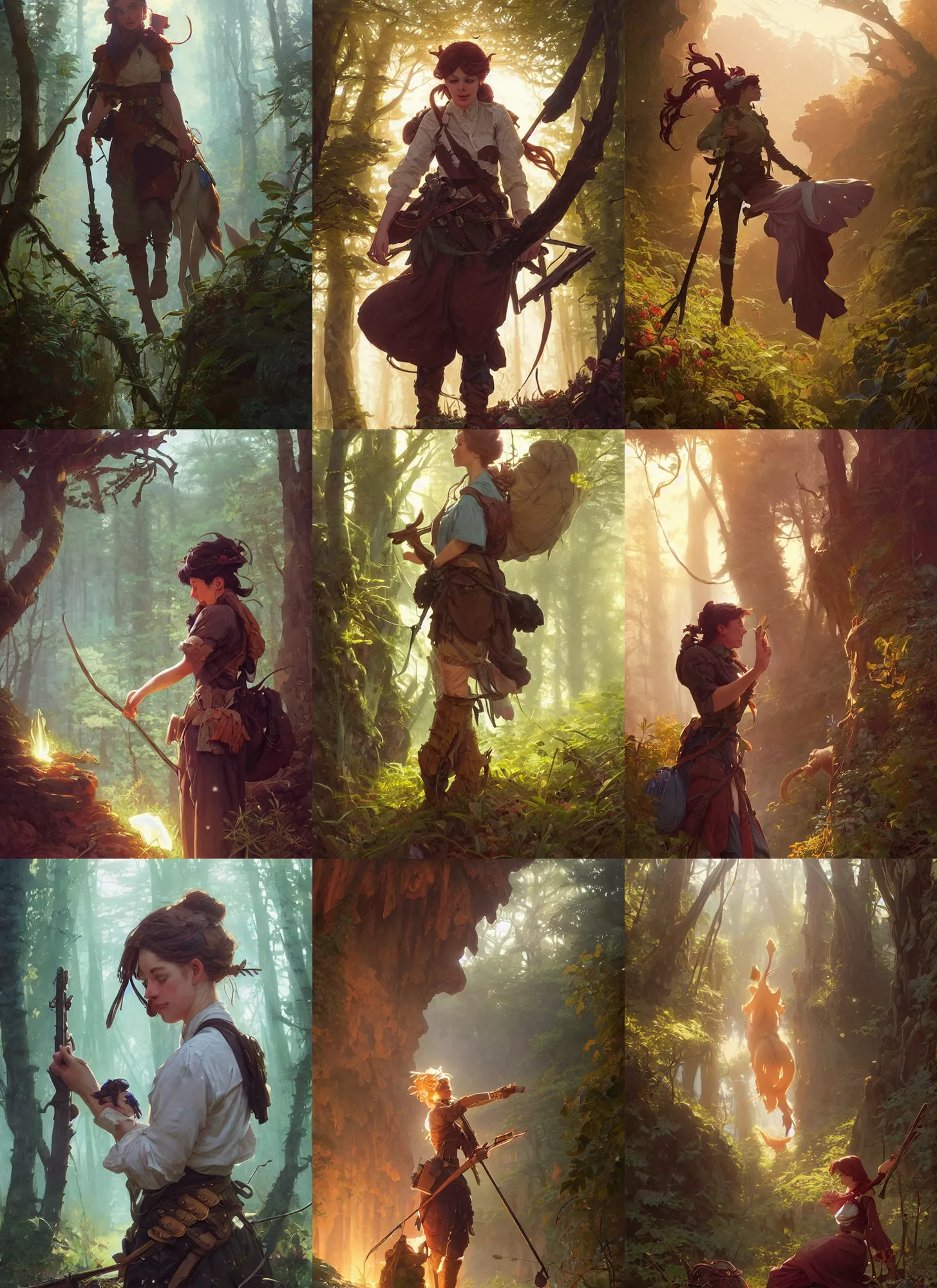 Prompt: portrait a joyful ranger home from her successful hunt, fantasy art by greg rutkowski, loish, rhads, ferdinand knab, makoto shinkai and lois van baarle, ilya kuvshinov, rossdraws, tom bagshaw, alphonse mucha, global illumination, radiant light, detailed and intricate environment