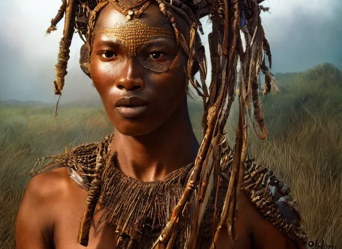 Prompt: a full head photoshot, detailed photograph of a dreaming massai warrior in a distance landscape, photorealism ultradetailed digital art, irina french, heraldo ortega, mandy jurgens, golden ratio, art canvas, award winning, masterpiece trending on artstation 8 k 1 5 0 mpx, hasselblade wide shot