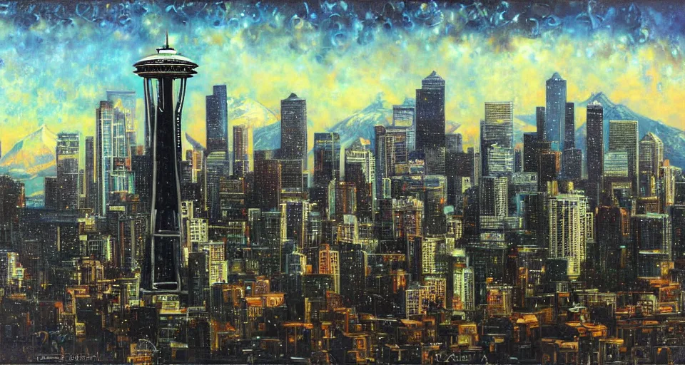 Image similar to Seattle skyline, by Karol Bak