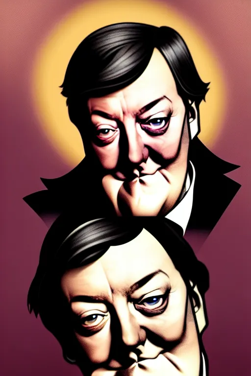 Image similar to stephen fry winking his left eye at the camera, in the style of art by artgerm and greg rutkowski and alphonse mucha