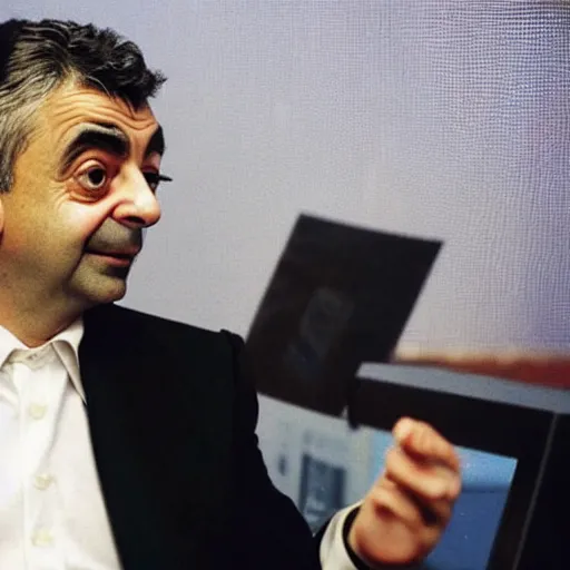 Prompt: rowan atkinson wearing a pandemic mask