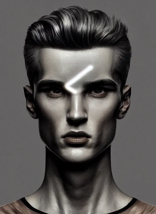 Image similar to a highly detailed long shot photo of masculin male face portrait, futurism, rococo cyber neon lighting, detailed futuristic fibonacci jewelry, profile posing, hyper photorealistic, crispy quality, digital photography, trending in pinterest, cinematic, 4 k ultra hd, art by pascal blanche, art by greg rutkowski, art by artgerm,