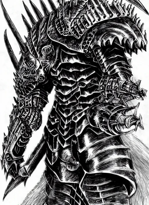 Image similar to demon wolf armored knight by kentaro miura