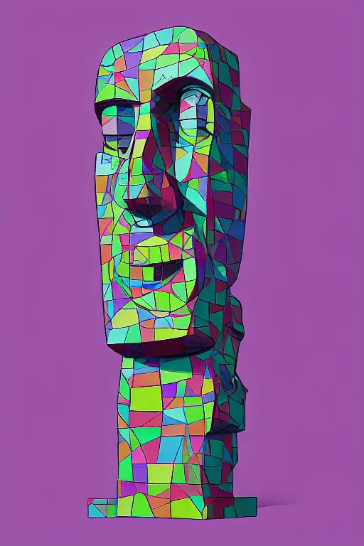 Image similar to cubist moai statue cutout digital illustration cartoon colorful beeple