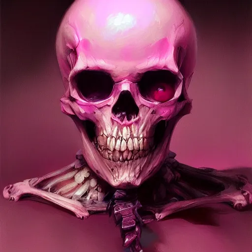 Image similar to Pink Death skeleton, by Stanley Artgerm Lau, WLOP, Rossdraws, James Jean, Andrei Riabovitchev, Marc Simonetti, Yoshitaka Amano, ArtStation, CGSociety,