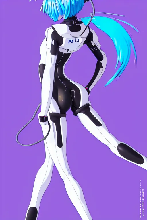 Image similar to a fullbody portrait of rei ayanami evangelion neon genesis : : blue hair, wearing a plug suit, skintight, standing on top of an eva : : by ilya kuvshinov, rossdraws, artgerm, sola digital arts, anti aliasing, raytracing : :