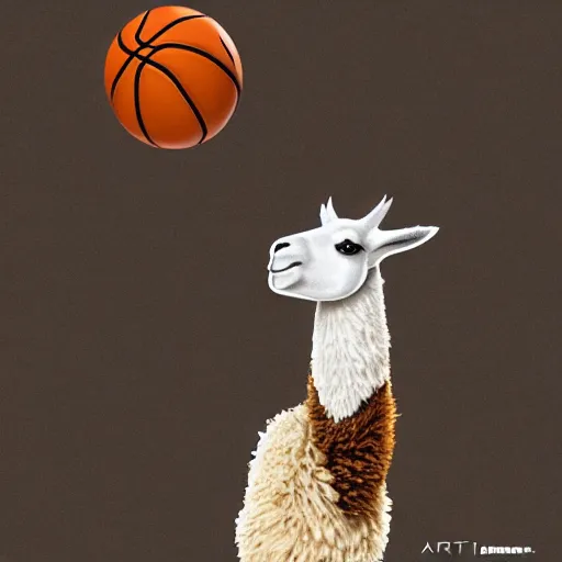 Image similar to a llama dunking a basketball, 4 k, digital art, high resolution, trending on artstation