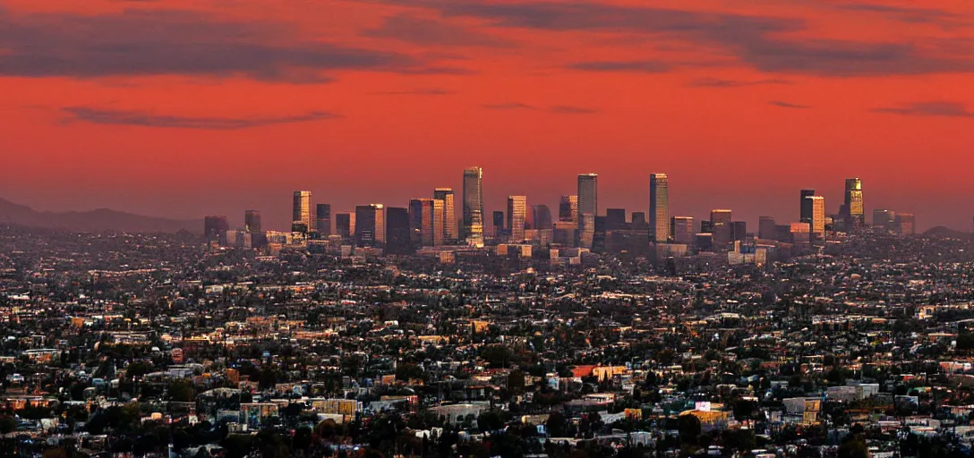 Prompt: l. a. at dusk by lou romano