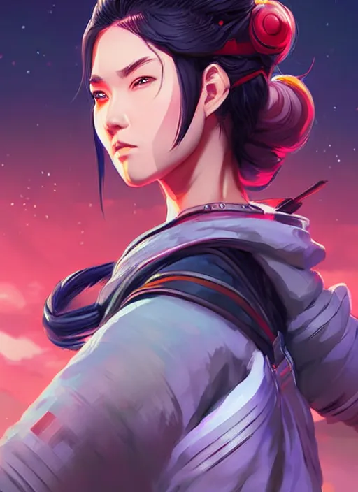 Image similar to Space Samurai in apex legends as an anime character digital illustration portrait design by Ross Tran, artgerm detailed, soft lighting