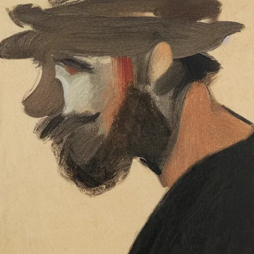 Prompt: bearded profile of a beautiful man, broad brush, detailed, oil on canvas, by joshua miels, niele toroni, willem de kooning, giorgio griffa,