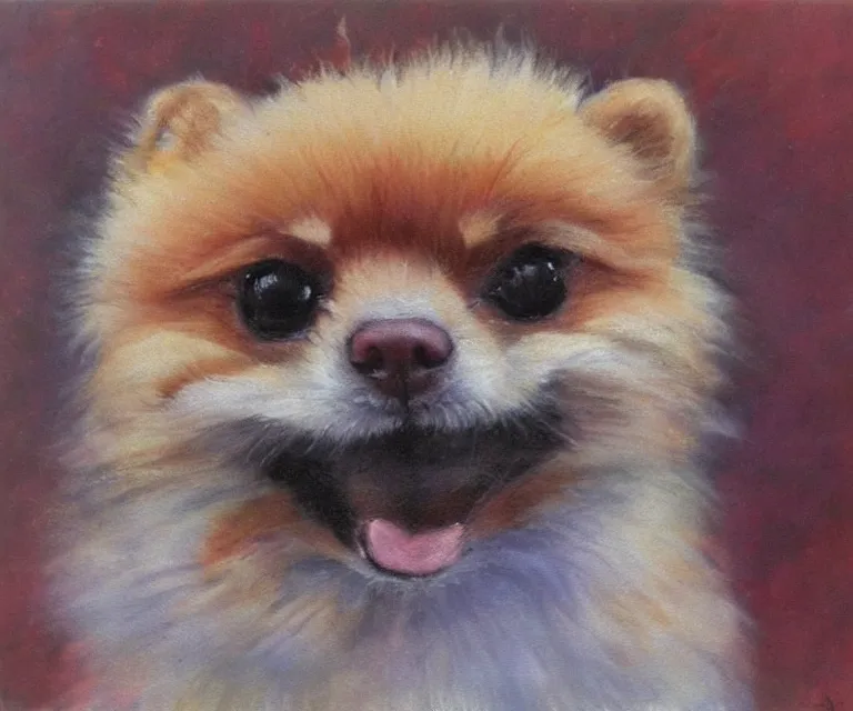 Prompt: brown pomeranian, cute, monet, water painting