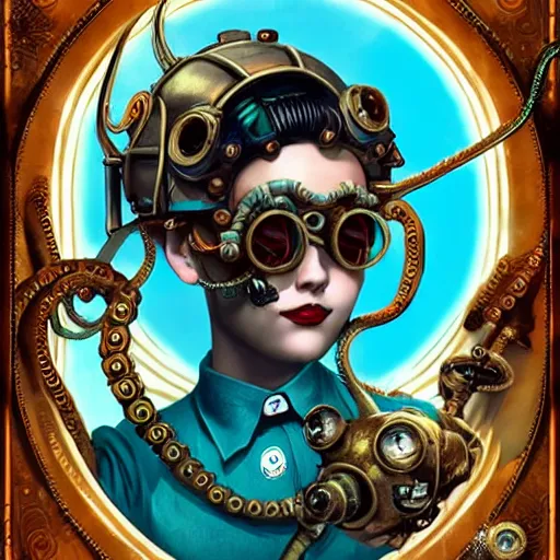 Prompt: lofi underwater bioshock steampunk portrait, octopus, Pixar style, by Tristan Eaton Stanley Artgerm and Tom Bagshaw.