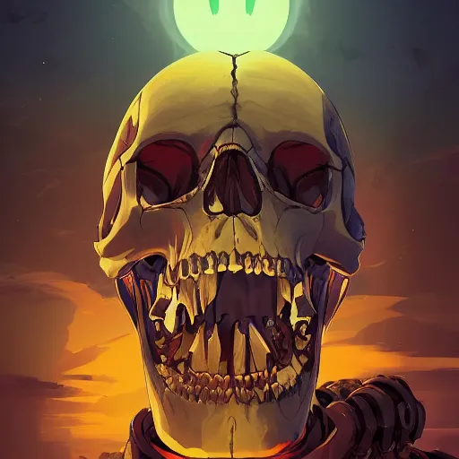 Image similar to a mechanical skull face monster minimalist comics, behance hd by jesper ejsing, by rhads, makoto shinkai and lois van baarle, ilya kuvshinov, rossdraws global illumination ray tracing hdr radiating a glowing aura