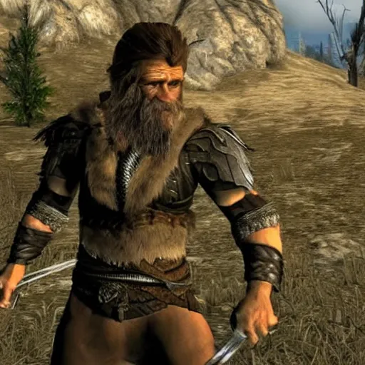 Image similar to willem dafoe in skyrim giant with a club