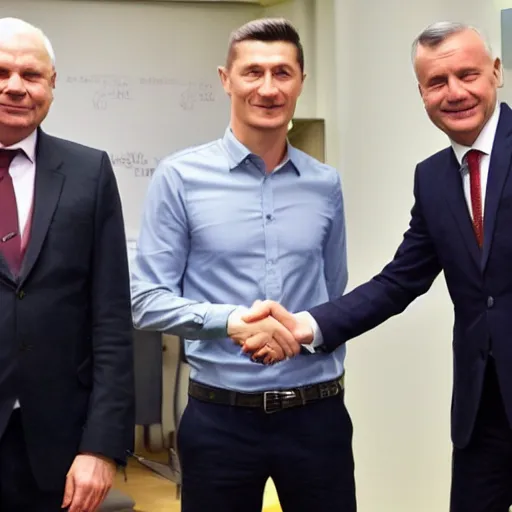 Image similar to jarosław kaczynski shaking hands with robert lewandowski