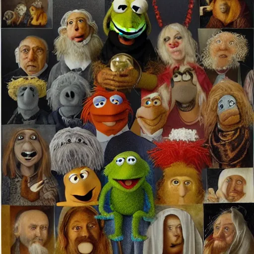 Image similar to painting of muppets in the style of hieronymus bosch