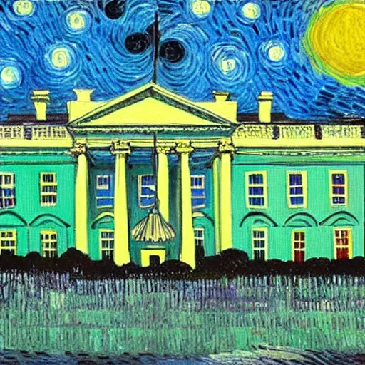 Image similar to White house, painted by Van Gogh