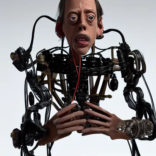Prompt: animatronic Steve Buscemi, exposed wires, photo, Stan Winston studios, detailed, 4k