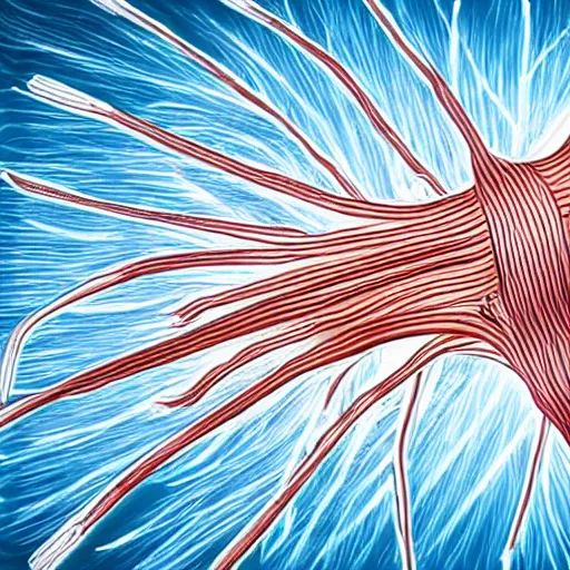 Prompt: artist illustration of a myofibril muscle fibre mechanism