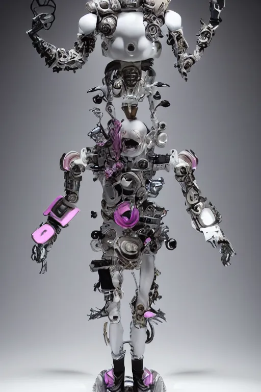 Image similar to full-body rococo and cyberpunk style porcelain and chrome statue of Marcelo Mastro android dotado sim camisa con un novinho gostoso e falling from the sky, glowing white laser eyes, prince crown of pink gears, diamonds, swirling silver-colored silk fabric. futuristic elements. full-length view. space robots. human skulls. intricate artwork by caravaggio. Trending on artstation, octane render, cinematic lighting from the right, hyper realism, octane render, 8k, depth of field, 3D