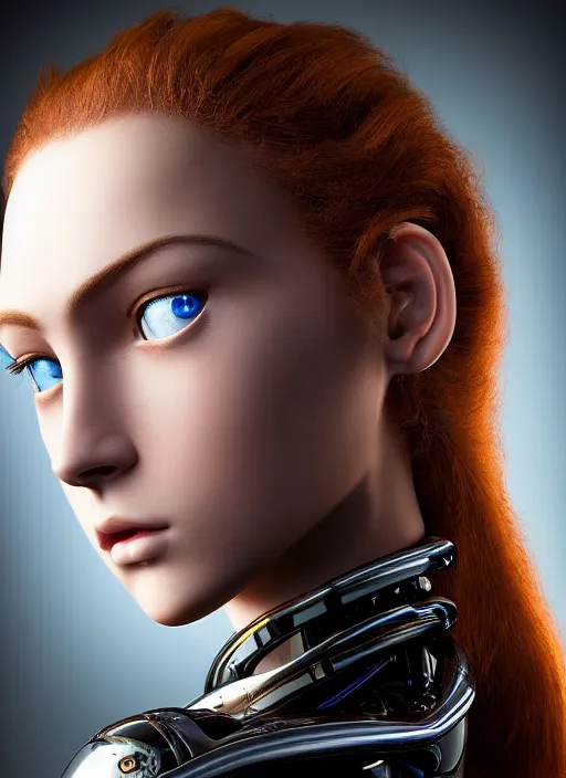 Prompt: a stunning young female cyborg profile face, by jeff koons, by pre - raphaelite brotherhood, unreal engine, glamor shot, nikon d 7 5 0, closeup, f / 2. 8, low contrast, 1 6 k, rim lighting, optical fiber, cinematic lighting, insanely detailed and intricate, hypermaximalist, elegant, ornate, hyper realistic,