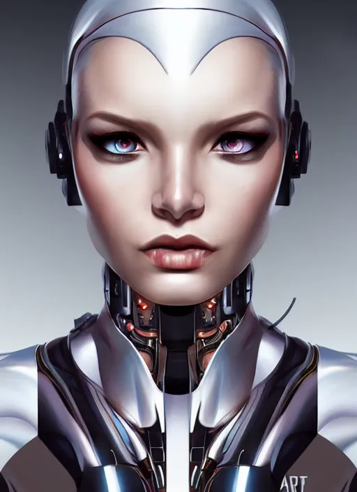 Image similar to portrait of a cyborg woman by Artgerm, (((((face turns left))))) (((((face turns right))))), open eyes , biomechanical, hyper detailled, trending on artstation