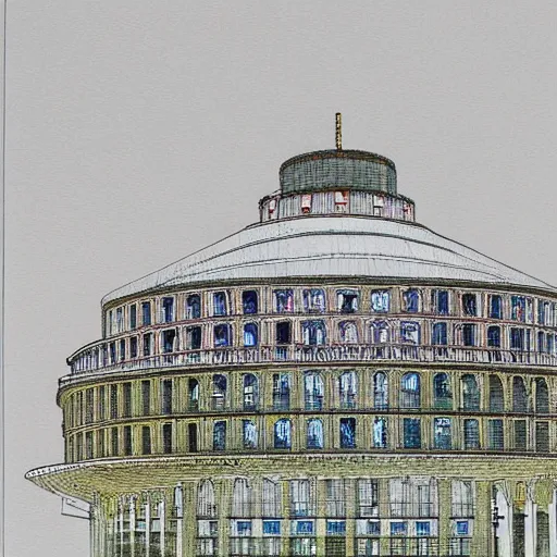 Prompt: Palast der Republik in Berlin, highly detailed architectural drawing by Francois Schuiten