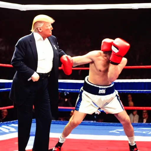 Image similar to donald trump and joe biden boxing in a boxing match photo - realistic