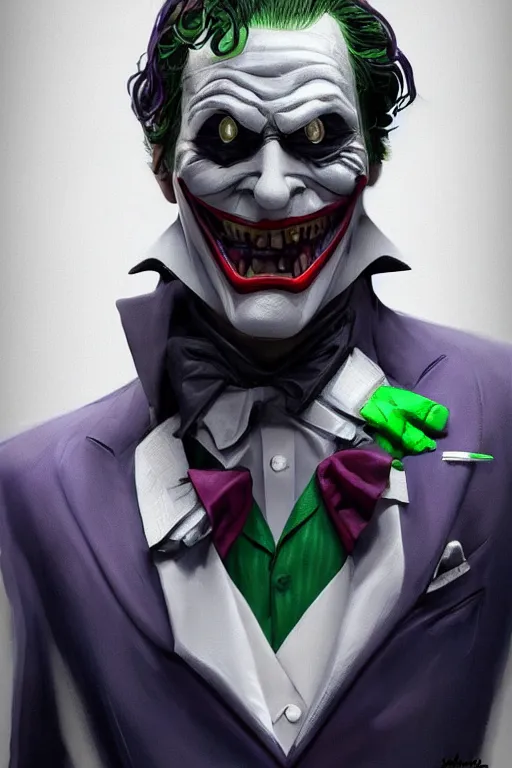 Image similar to Joker wearing dart vader's suit, full character, artstation, highly detailed, highly realistic