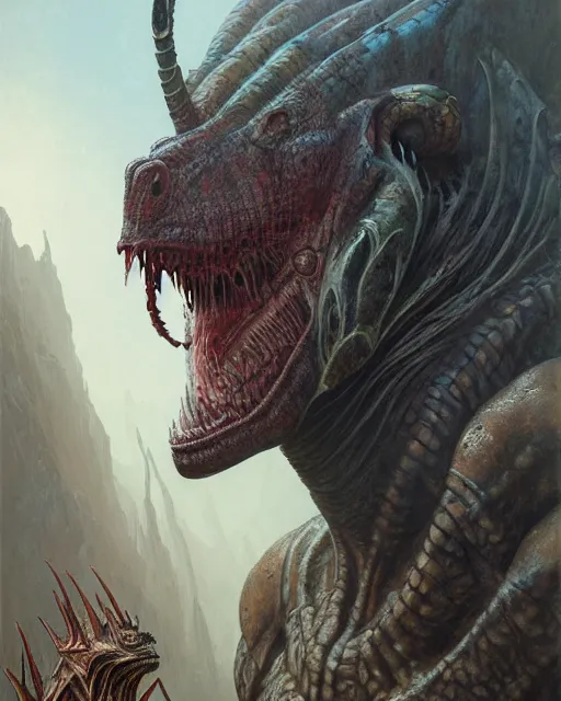 Image similar to a portrait of a yautja predator, ultra realistic, wide angle, intricate details, highly detailed by peter mohrbacher, wayne barlowe, craig mullins