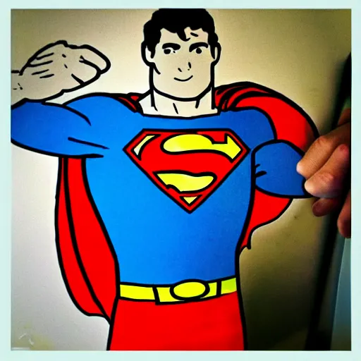 Prompt: Child's drawing of Superman
