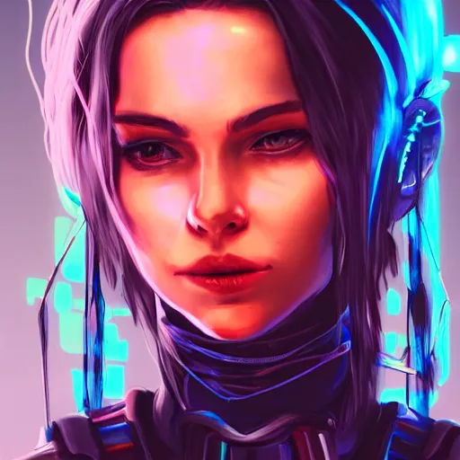 Prompt: headshot artwork of cyberpunk woman wearing thick steel choker, realistic, artstation, neon,
