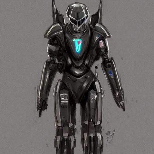 Image similar to Neo night gaurd robot by rossdraws,greg rutkowski,and Sarah Andersen,ambient style, very detailed,detailed armor,detailed helmet