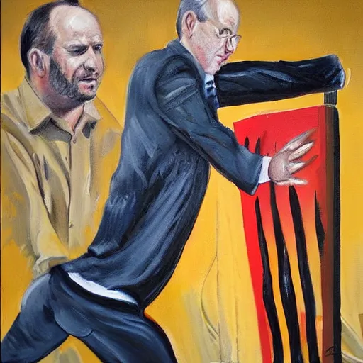 Image similar to a detailed painting of joel glazer being punished