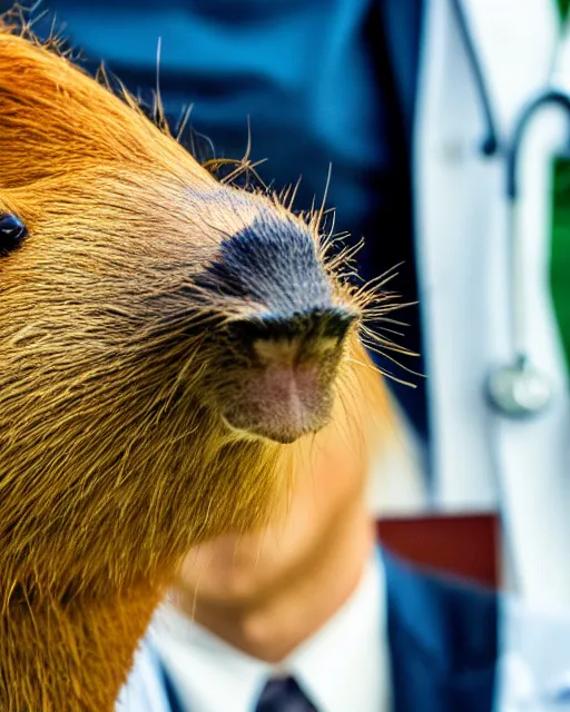 Prompt: a photo of a doctor who is also a capybara, 4 k, high quality, award winning photo