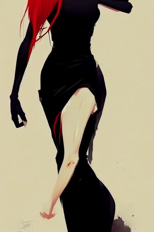 Image similar to a ultradetailed beautiful panting of a stylish woman wearing a black dress, by conrad roset, greg rutkowski and makoto shinkai, trending on artstation