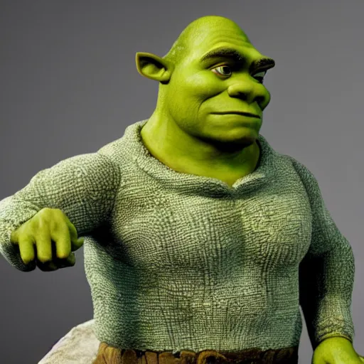 Prompt: a sculpture of Shrek as The Thinker