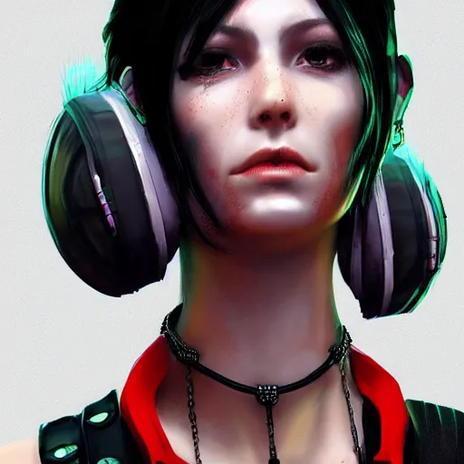 Image similar to female character cyberpunk wearing spiked collar around neck, realistic, art, beautiful, 4K, collar, punk, artstation, detailed,