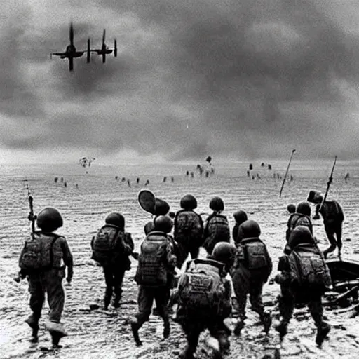 Image similar to “minions landing on D-Day, 4k, award winning”