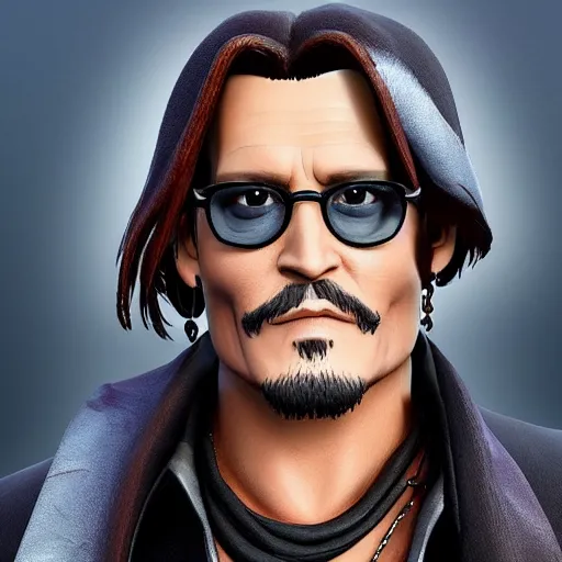 Image similar to johnny depp in fortnite, character render, full body shot, highly detailed, in game render