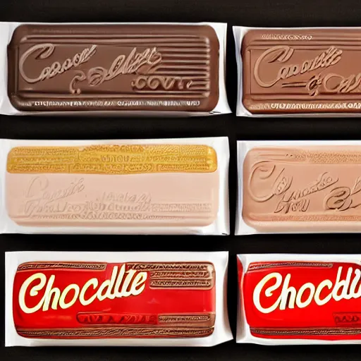 Image similar to chocolate candy bar packaging, 7 0 s style, very appealing, marketing photo