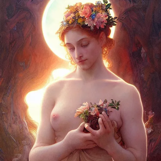 Image similar to portrait of gaea goddess, intricate, elegant, highly detailed, digital painting, artstation, concept art, smooth, sharp focus, illustration, art by artgerm and greg rutkowski and alphonse mucha and william - adolphe bouguereau