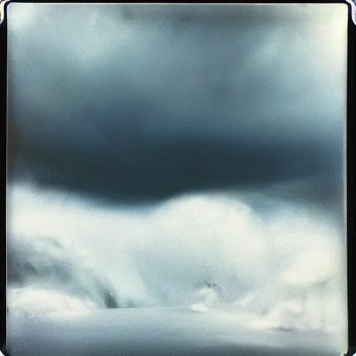 Prompt: a perfect storm, taken on a polaroid camera